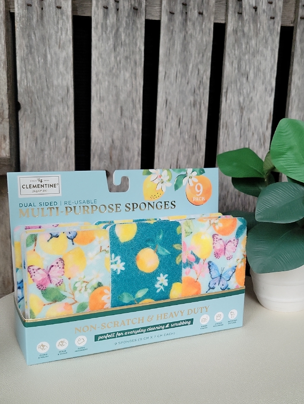 Multi-Purpose Kitchen Sponges - 9 Pack, Floral & Teal